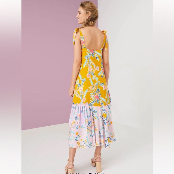 NWT Alivia The Lilly Fantasy Floral Sunshine slip midi tie shoulder summer dress - Picture 4 of 15